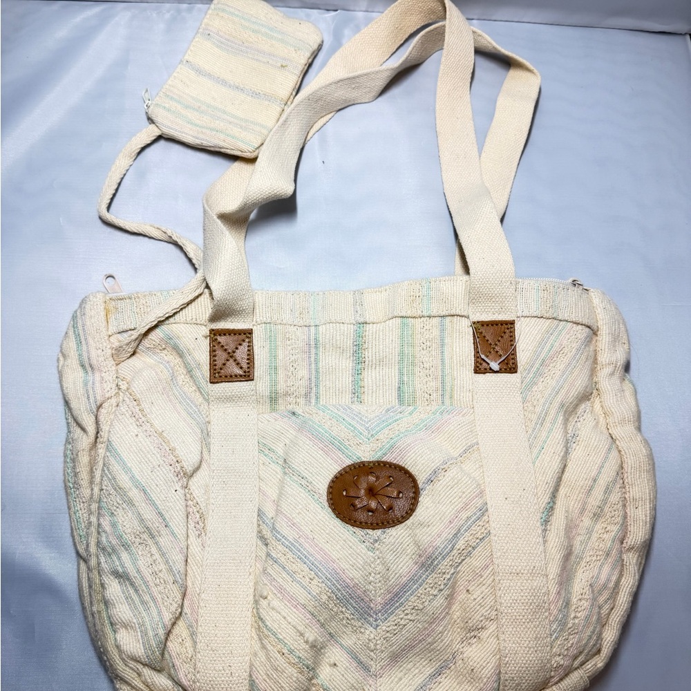 Cream Tote Bag with Tan Accents